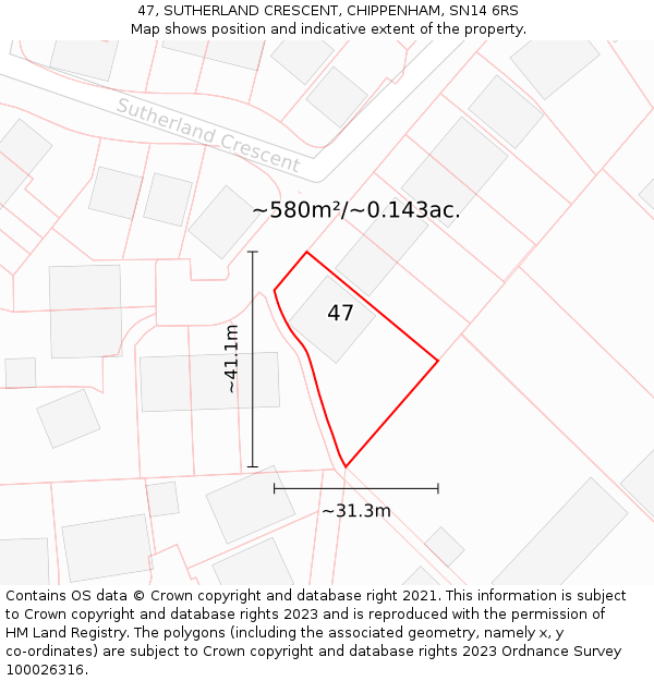 47, SUTHERLAND CRESCENT, CHIPPENHAM, SN14 6RS: Plot and title map