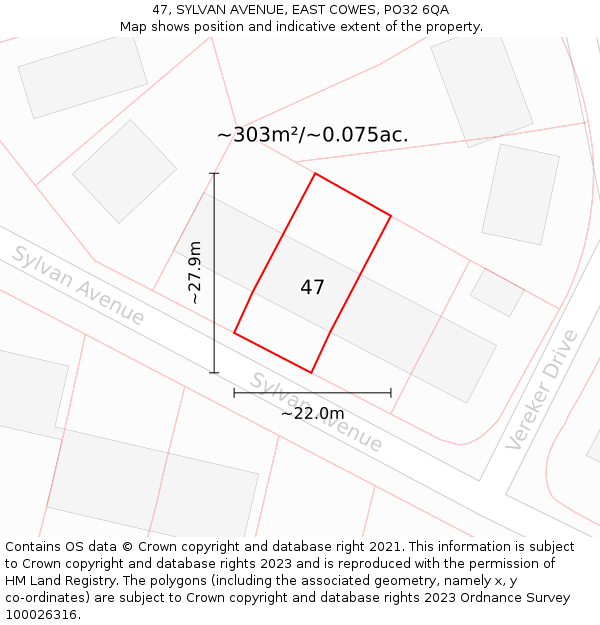 47, SYLVAN AVENUE, EAST COWES, PO32 6QA: Plot and title map