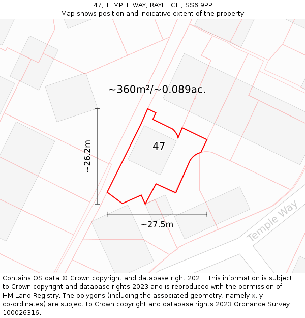 47, TEMPLE WAY, RAYLEIGH, SS6 9PP: Plot and title map