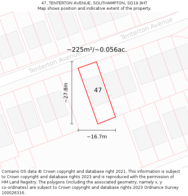 47, TENTERTON AVENUE, SOUTHAMPTON, SO19 9HT: Plot and title map