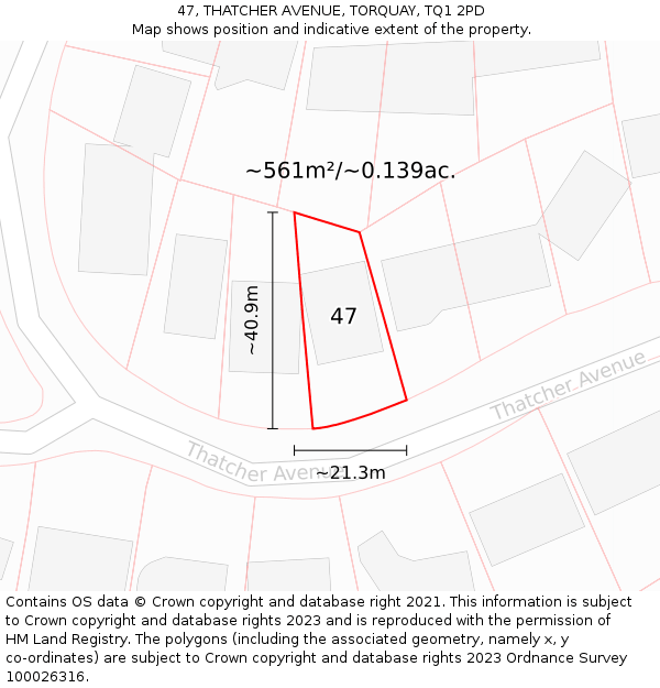 47, THATCHER AVENUE, TORQUAY, TQ1 2PD: Plot and title map