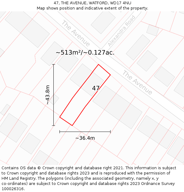 47, THE AVENUE, WATFORD, WD17 4NU: Plot and title map