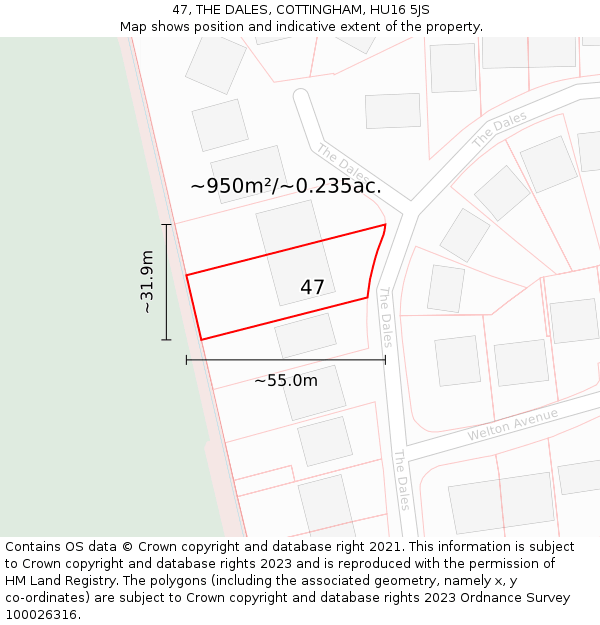 47, THE DALES, COTTINGHAM, HU16 5JS: Plot and title map