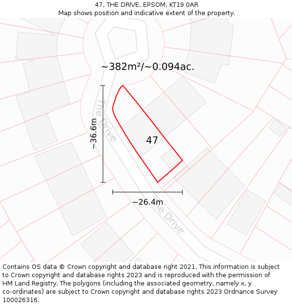 47, THE DRIVE, EPSOM, KT19 0AR: Plot and title map