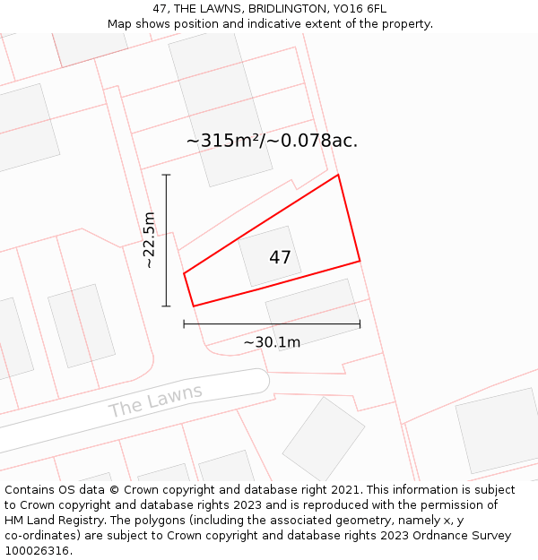 47, THE LAWNS, BRIDLINGTON, YO16 6FL: Plot and title map