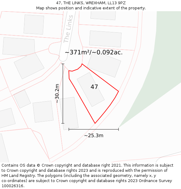 47, THE LINKS, WREXHAM, LL13 9PZ: Plot and title map