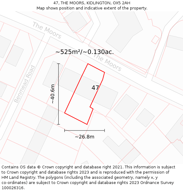 47, THE MOORS, KIDLINGTON, OX5 2AH: Plot and title map