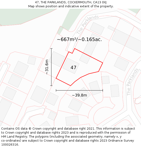 47, THE PARKLANDS, COCKERMOUTH, CA13 0XJ: Plot and title map