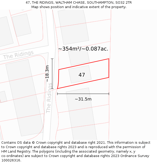 47, THE RIDINGS, WALTHAM CHASE, SOUTHAMPTON, SO32 2TR: Plot and title map