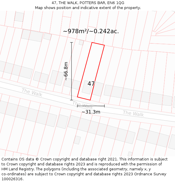 47, THE WALK, POTTERS BAR, EN6 1QG: Plot and title map