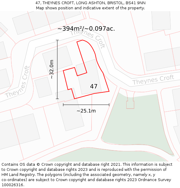 47, THEYNES CROFT, LONG ASHTON, BRISTOL, BS41 9NN: Plot and title map