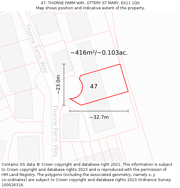 47, THORNE FARM WAY, OTTERY ST MARY, EX11 1GX: Plot and title map