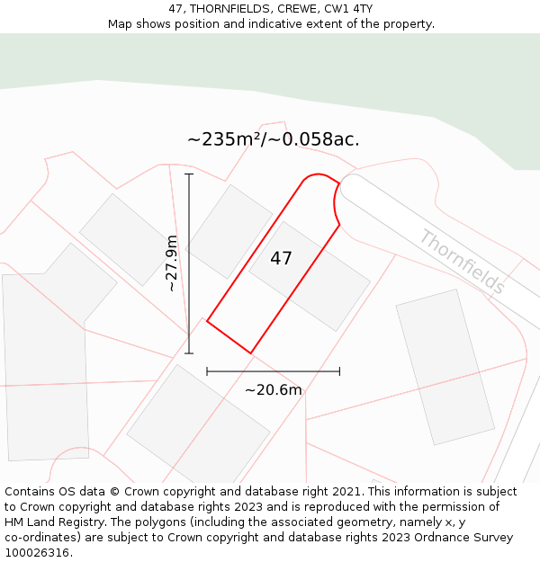 47, THORNFIELDS, CREWE, CW1 4TY: Plot and title map