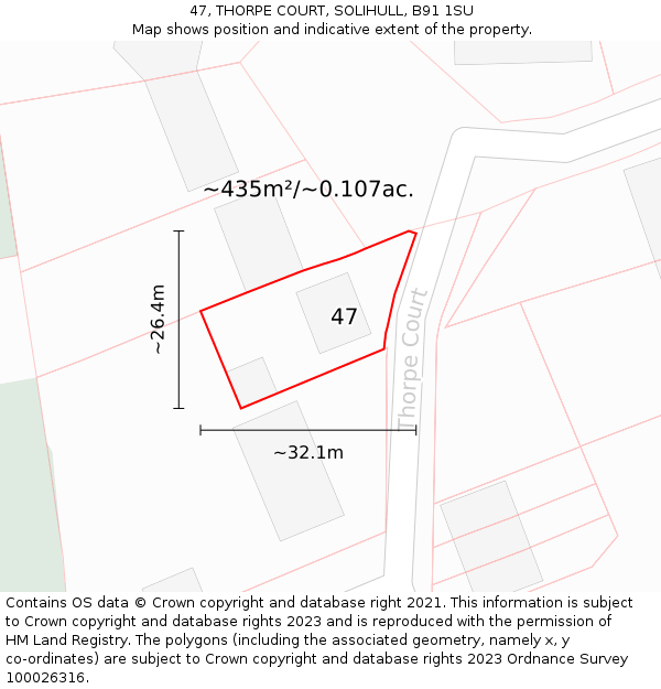 47, THORPE COURT, SOLIHULL, B91 1SU: Plot and title map