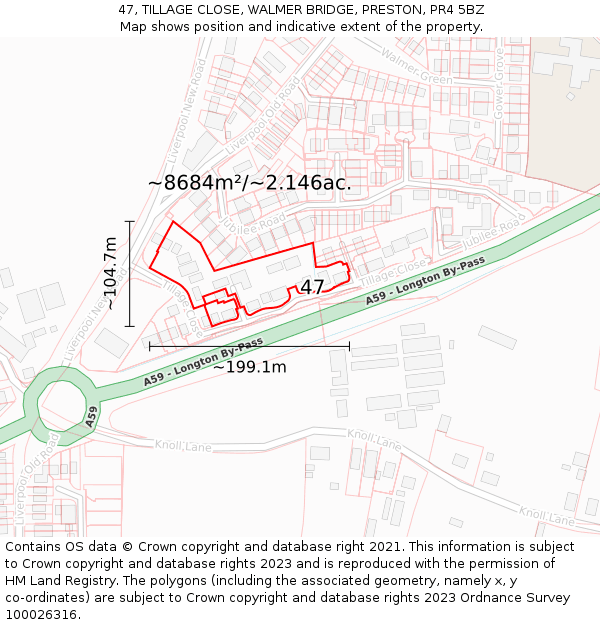 47, TILLAGE CLOSE, WALMER BRIDGE, PRESTON, PR4 5BZ: Plot and title map