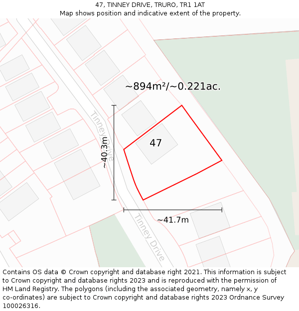 47, TINNEY DRIVE, TRURO, TR1 1AT: Plot and title map