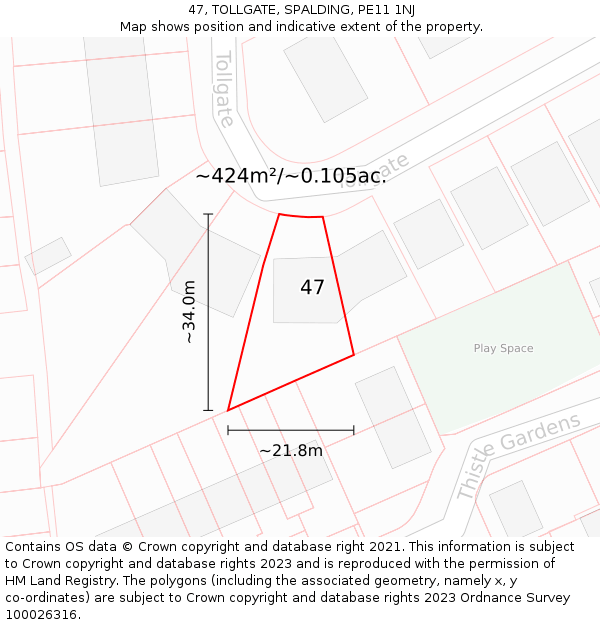 47, TOLLGATE, SPALDING, PE11 1NJ: Plot and title map