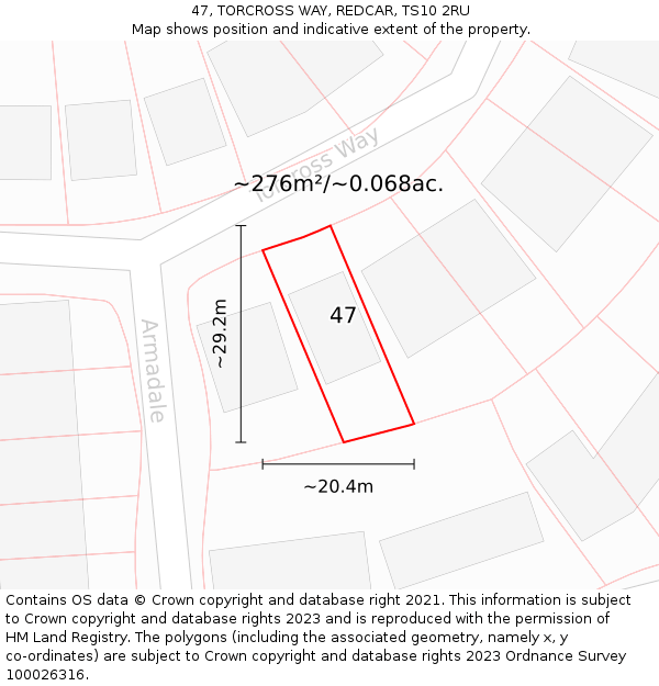 47, TORCROSS WAY, REDCAR, TS10 2RU: Plot and title map