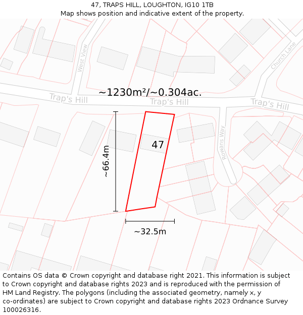47, TRAPS HILL, LOUGHTON, IG10 1TB: Plot and title map