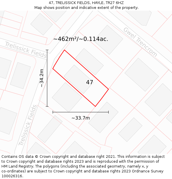 47, TRELISSICK FIELDS, HAYLE, TR27 6HZ: Plot and title map