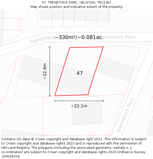 47, TRENETHICK PARC, HELSTON, TR13 8LT: Plot and title map