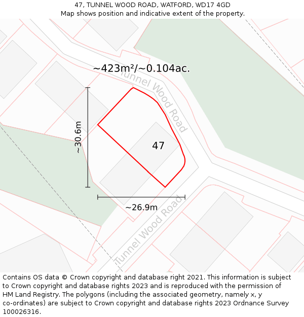 47, TUNNEL WOOD ROAD, WATFORD, WD17 4GD: Plot and title map