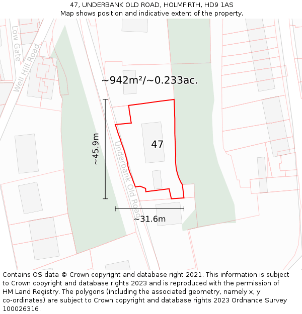 47, UNDERBANK OLD ROAD, HOLMFIRTH, HD9 1AS: Plot and title map