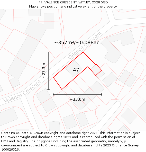 47, VALENCE CRESCENT, WITNEY, OX28 5GD: Plot and title map