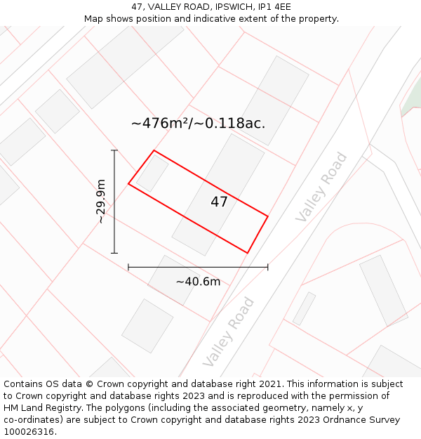 47, VALLEY ROAD, IPSWICH, IP1 4EE: Plot and title map