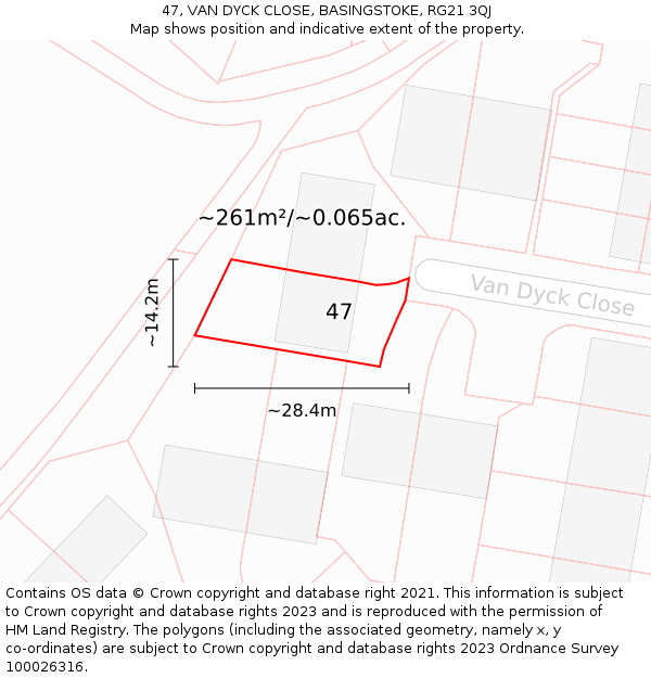 47, VAN DYCK CLOSE, BASINGSTOKE, RG21 3QJ: Plot and title map