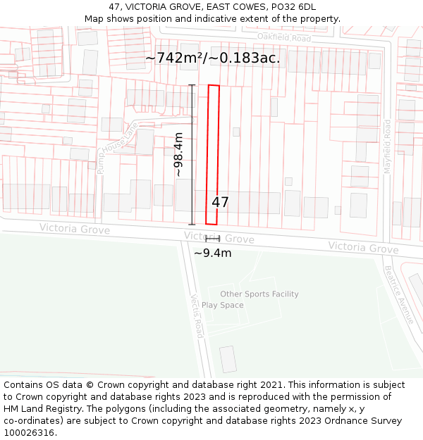 47, VICTORIA GROVE, EAST COWES, PO32 6DL: Plot and title map