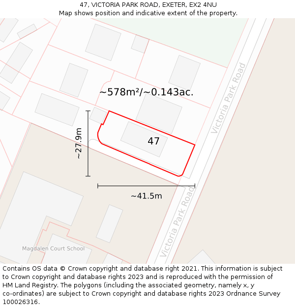 47, VICTORIA PARK ROAD, EXETER, EX2 4NU: Plot and title map