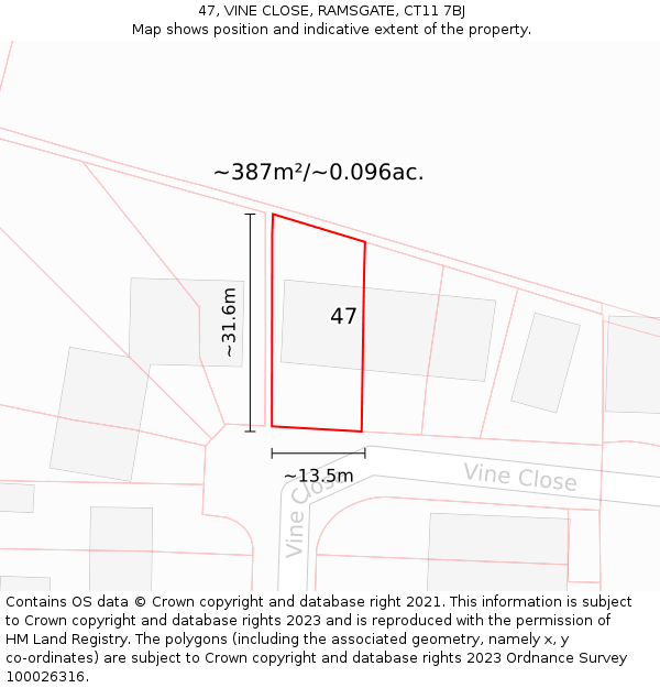 47, VINE CLOSE, RAMSGATE, CT11 7BJ: Plot and title map