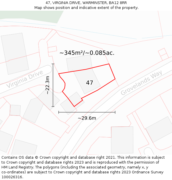 47, VIRGINIA DRIVE, WARMINSTER, BA12 8RR: Plot and title map