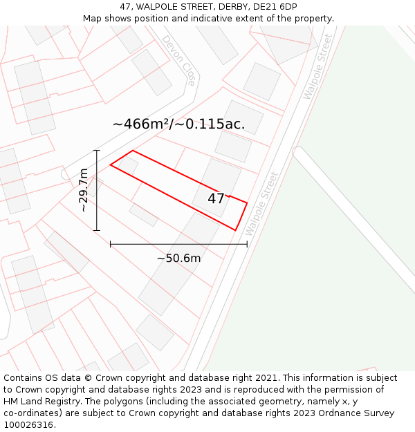 47, WALPOLE STREET, DERBY, DE21 6DP: Plot and title map