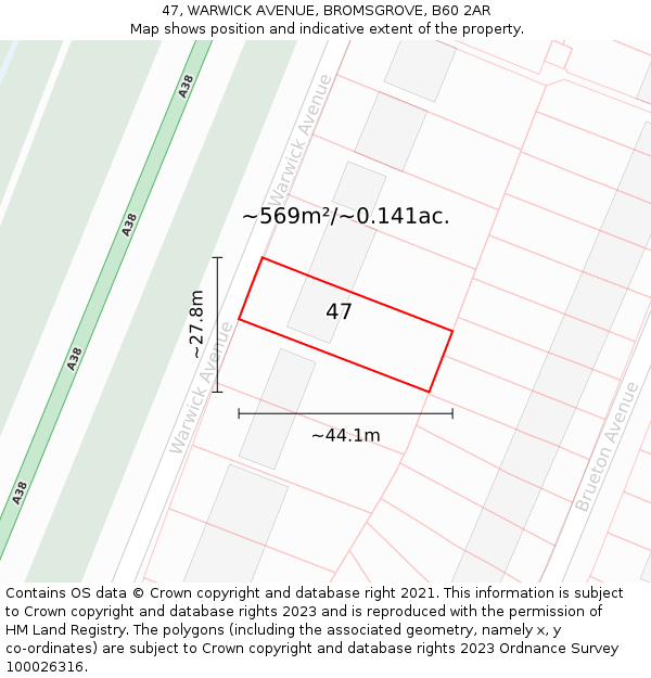 47, WARWICK AVENUE, BROMSGROVE, B60 2AR: Plot and title map