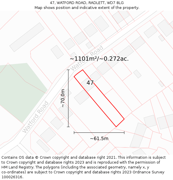 47, WATFORD ROAD, RADLETT, WD7 8LG: Plot and title map