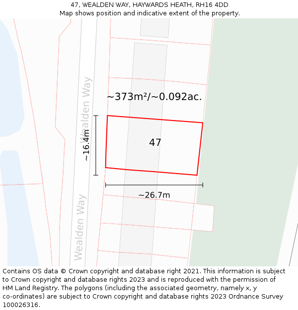 47, WEALDEN WAY, HAYWARDS HEATH, RH16 4DD: Plot and title map