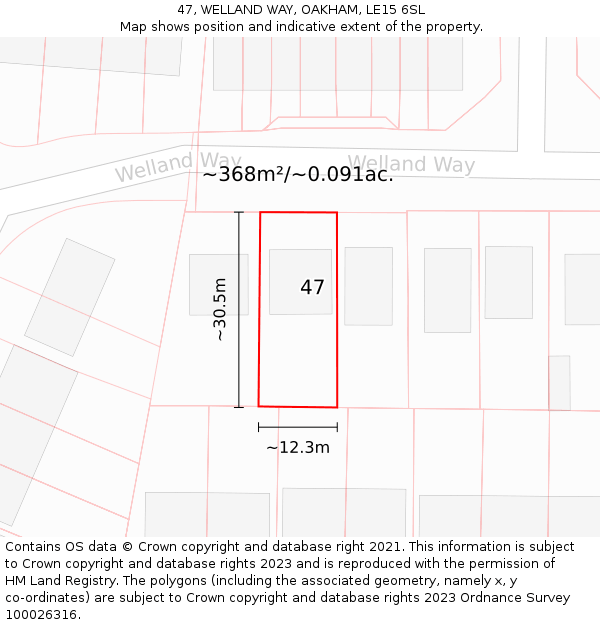 47, WELLAND WAY, OAKHAM, LE15 6SL: Plot and title map