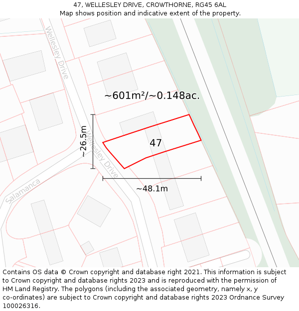 47, WELLESLEY DRIVE, CROWTHORNE, RG45 6AL: Plot and title map