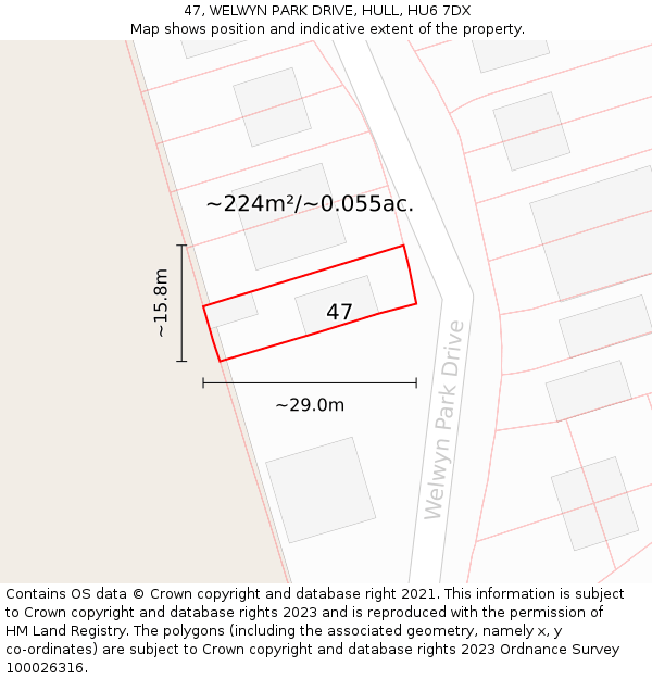 47, WELWYN PARK DRIVE, HULL, HU6 7DX: Plot and title map