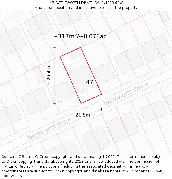 47, WENTWORTH DRIVE, SALE, M33 6PW: Plot and title map