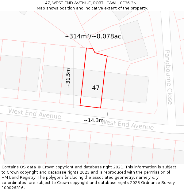 47, WEST END AVENUE, PORTHCAWL, CF36 3NH: Plot and title map