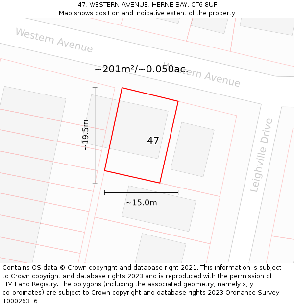 47, WESTERN AVENUE, HERNE BAY, CT6 8UF: Plot and title map