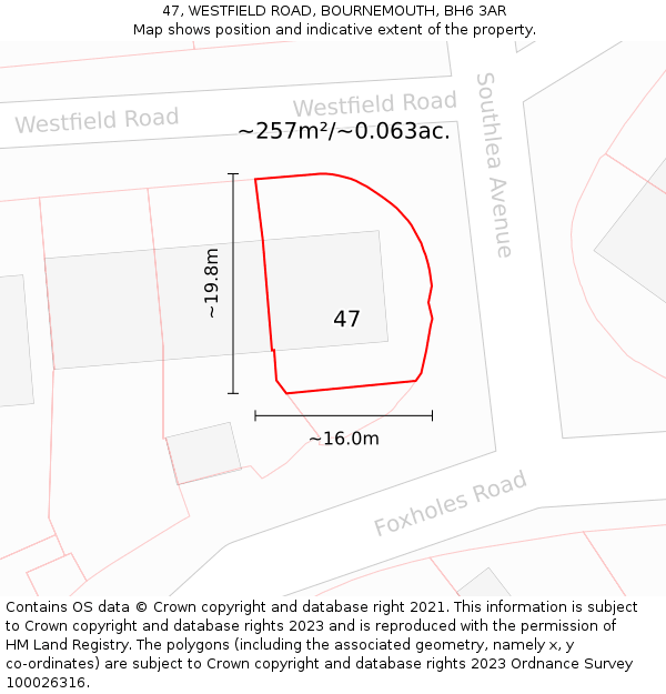 47, WESTFIELD ROAD, BOURNEMOUTH, BH6 3AR: Plot and title map