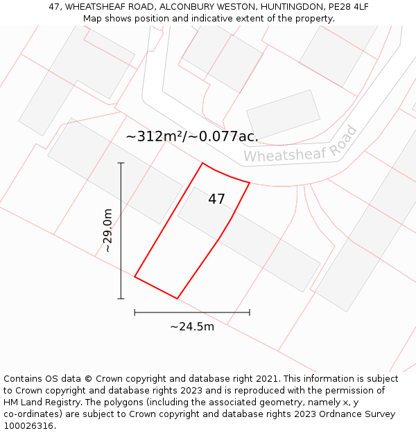 47, WHEATSHEAF ROAD, ALCONBURY WESTON, HUNTINGDON, PE28 4LF: Plot and title map