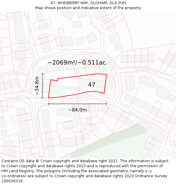 47, WHINBERRY WAY, OLDHAM, OL4 2NN: Plot and title map