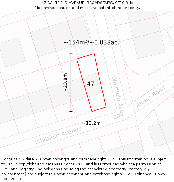 47, WHITFIELD AVENUE, BROADSTAIRS, CT10 3HX: Plot and title map