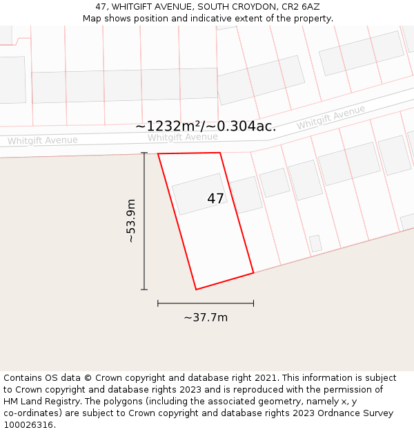 47, WHITGIFT AVENUE, SOUTH CROYDON, CR2 6AZ: Plot and title map