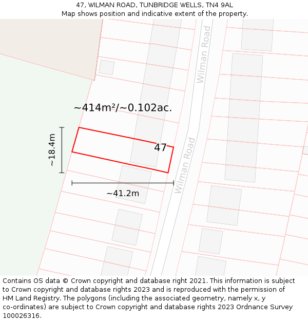 47, WILMAN ROAD, TUNBRIDGE WELLS, TN4 9AL: Plot and title map